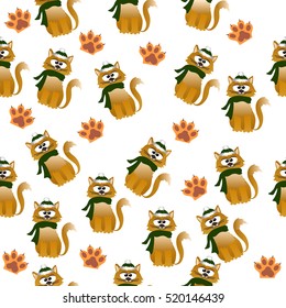 Very high quality original trendy vector seamless pattern with cute cats and paws