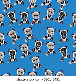 Very high quality original trendy vector seamless pattern with cute cat in panda costume or suit