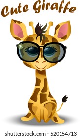 Very high quality original trendy vector illustration of cute giraffe baby or calf with glasses