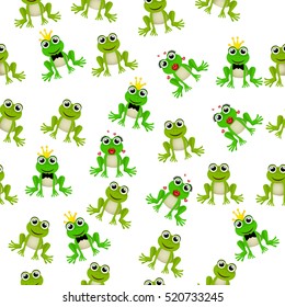 Very high quality original trendy vector seamless pattern with frog prince or princess