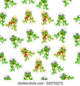 Very high quality original trendy vector seamless pattern with frog prince or princess