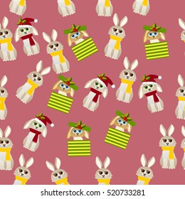 Very high quality original trendy vector seamless pattern with cute rabbit with scarf