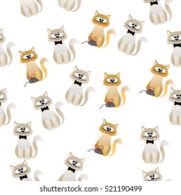 Very high quality original trendy vector seamless pattern with cute cats and paws