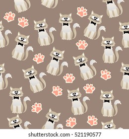 Very high quality original trendy vector seamless pattern with cute cats and paws