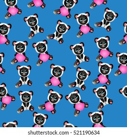 Very high quality original trendy vector seamless pattern with cute cat in panda costume or suit