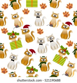 Very high quality original trendy vector seamless pattern with cute cats and paws