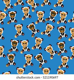 Very high quality original trendy vector seamless pattern with cute cat in panda costume or suit