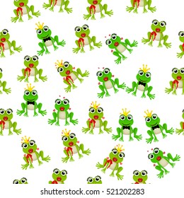Very high quality original trendy vector seamless pattern with frog prince or princess