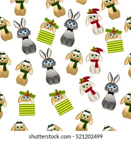 Very high quality original trendy vector seamless pattern with cute rabbit with scarf