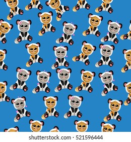 Very high quality original trendy vector seamless pattern with cute cat in panda costume or suit