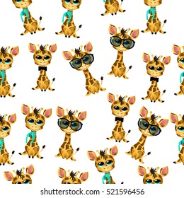 Very high quality original trendy vector seamless pattern with cute giraffe baby with tie