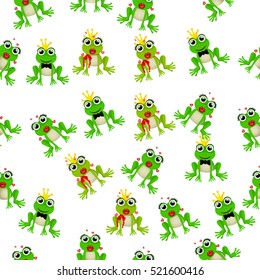 Very high quality original trendy vector seamless pattern with frog prince or princess