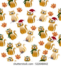 Very high quality original trendy vector seamless pattern with cute cats and paws