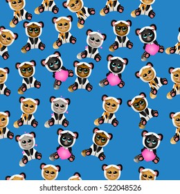 Very high quality original trendy vector seamless pattern with cute cat in panda costume or suit