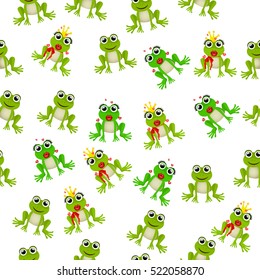 Very high quality original trendy vector seamless pattern with frog prince or princess