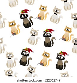 Very high quality original trendy vector seamless pattern with cute cats and paws