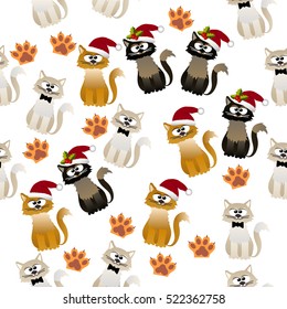 Very high quality original trendy vector seamless pattern with cute cats and paws