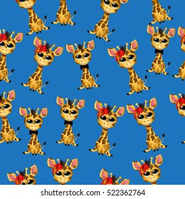 Very high quality original trendy vector seamless pattern with cute giraffe baby with tie