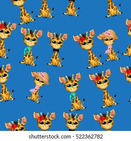 Very high quality original trendy vector seamless pattern with cute giraffe baby with tie
