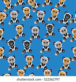 Very high quality original trendy vector seamless pattern with cute cat in panda costume or suit