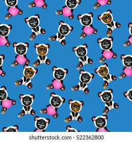 Very high quality original trendy vector seamless pattern with cute cat in panda costume or suit