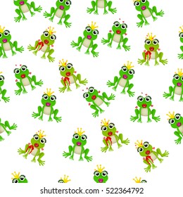 Very high quality original trendy vector seamless pattern with frog prince or princess