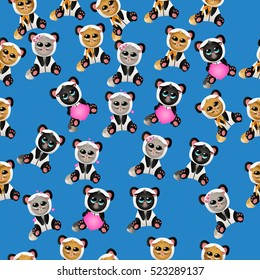 Very high quality original trendy vector seamless pattern with cute cat in panda costume or suit