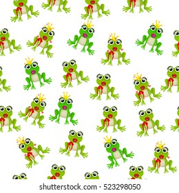 Very high quality original trendy vector seamless pattern with frog prince or princess