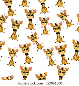 Very high quality original trendy vector seamless pattern with cute giraffe baby or calf with tie
