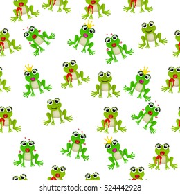 Very high quality original trendy vector seamless pattern with frog prince or princess