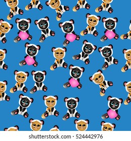 Very high quality original trendy vector seamless pattern with cute cat in panda costume or suit