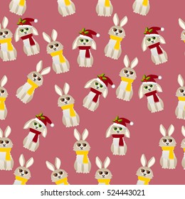 Very high quality original trendy vector seamless pattern with cute rabbit with scarf