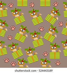 Very high quality original trendy vector seamless pattern with cute cats and paws