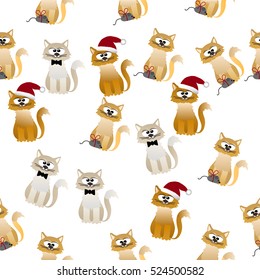 Very high quality original trendy vector seamless pattern with cute cats and paws