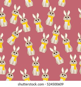 Very high quality original trendy vector seamless pattern with cute rabbit with scarf