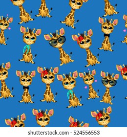 Very high quality original trendy vector seamless pattern with cute giraffe baby or calf with tie