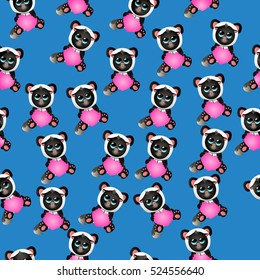 Very high quality original trendy vector seamless pattern with cute cat in panda costume or suit