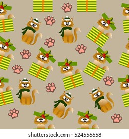 Very high quality original trendy vector seamless pattern with cute cats and paws