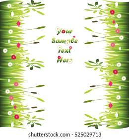 Very high quality original trendy illustration of grass with flowers frame for text or card