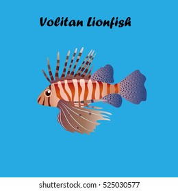 Very high quality original trendy vector illustration of Volitan Lionfish. Pterois volitans.