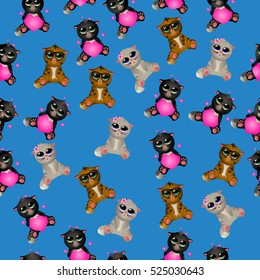 Very high quality original trendy vector seamless pattern with cute cats