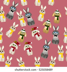 Very high quality original trendy vector seamless pattern with cute rabbit with scarf