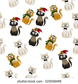 Very high quality original trendy vector seamless pattern with cute cats and paws