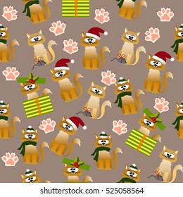 Very high quality original trendy vector seamless pattern with cute cats and paws