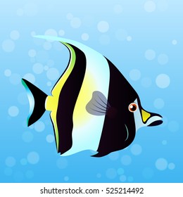 Very high quality original trendy vector illustration of Moorish Idol fish. Zanclus cornutus