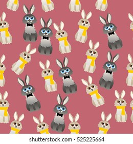 Very high quality original trendy vector seamless pattern with cute rabbit with scarf