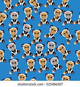 Very high quality original trendy vector seamless pattern with cute cat in panda costume or suit