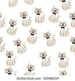 Very high quality original trendy vector seamless pattern with cute cats and paws