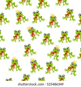 Very high quality original trendy vector seamless pattern with frog prince or princess