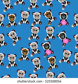 Very high quality original trendy vector seamless pattern with cute cat in panda costume or suit